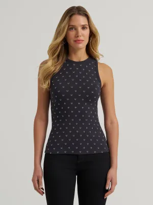 WRANGLER - Black Horseshoe Printed Slim Goddess Tank