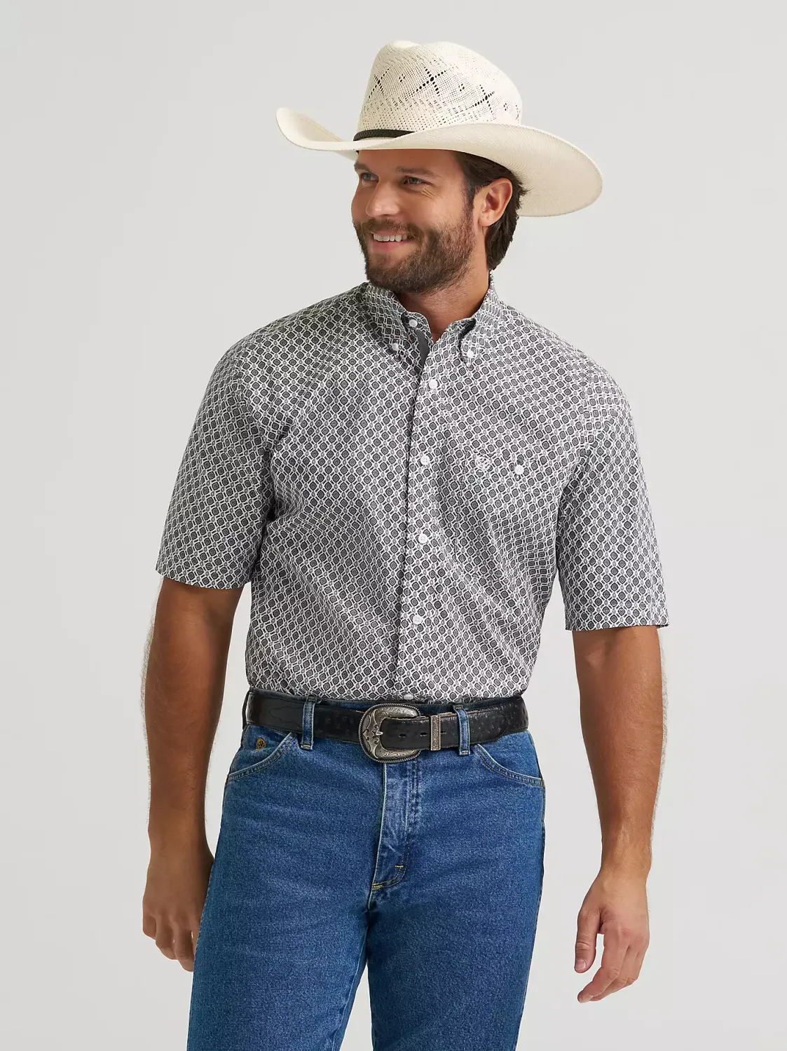WRANGLER - George Strait Short Sleeve Button Down Shirt Grey Medallions