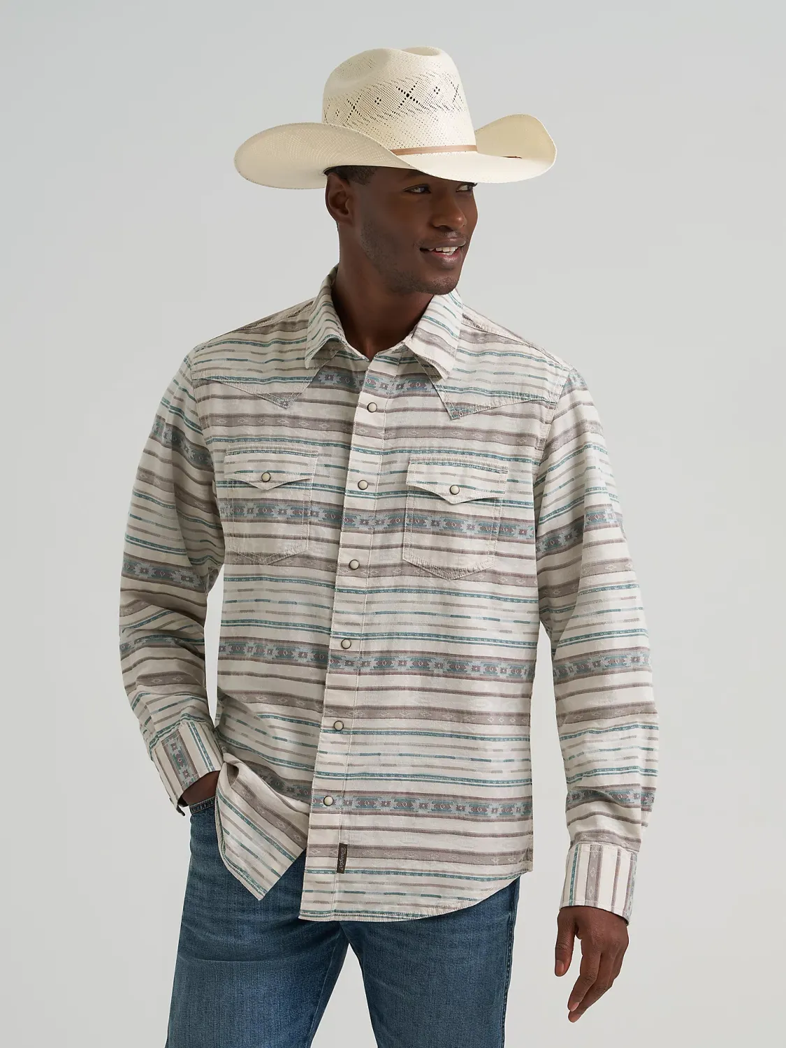 WRANGLER - Serape Retro Premium Long Sleeve Western Snap Printed Shirt