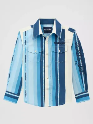 WRANGLER - Boy's Logo Stripes Western Snap Blye Clouds Shirt