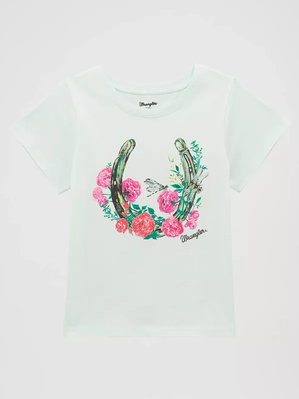 WRANGLER - Girl's Horseshoe Floral Graphic Blue Tee