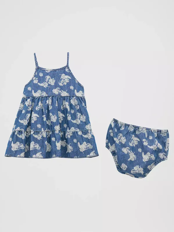 WRANGLER - Little Girl's Printed Floral Denim Tiered Dress