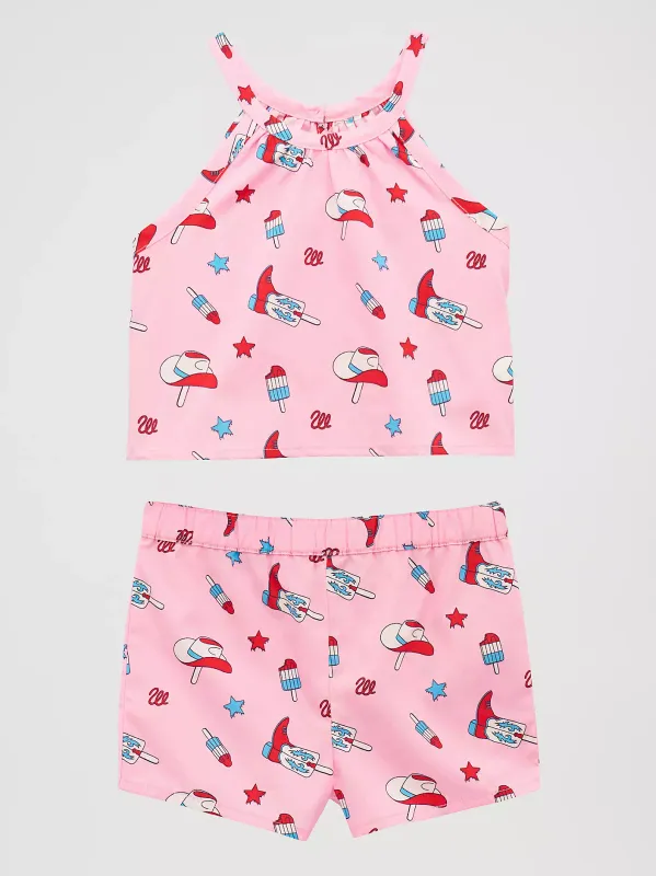 WRANGLER - Little Girl's Western Print Pink Shorts Set