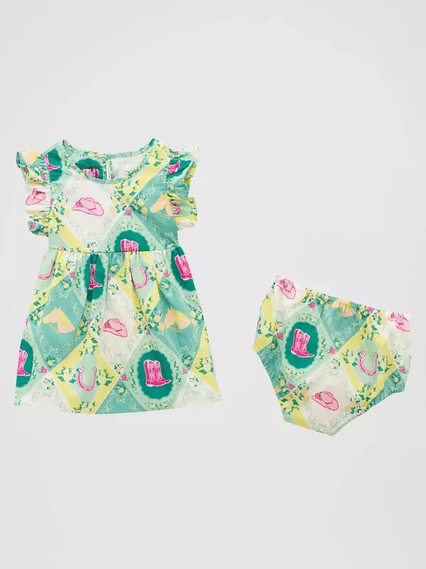 WRANGLER - Little Girl's Green Ruffle Sleeve Print Dress