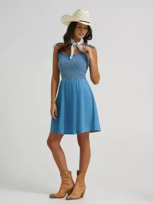 WRANGLER - Tie Mid Denim Smocked Dress
