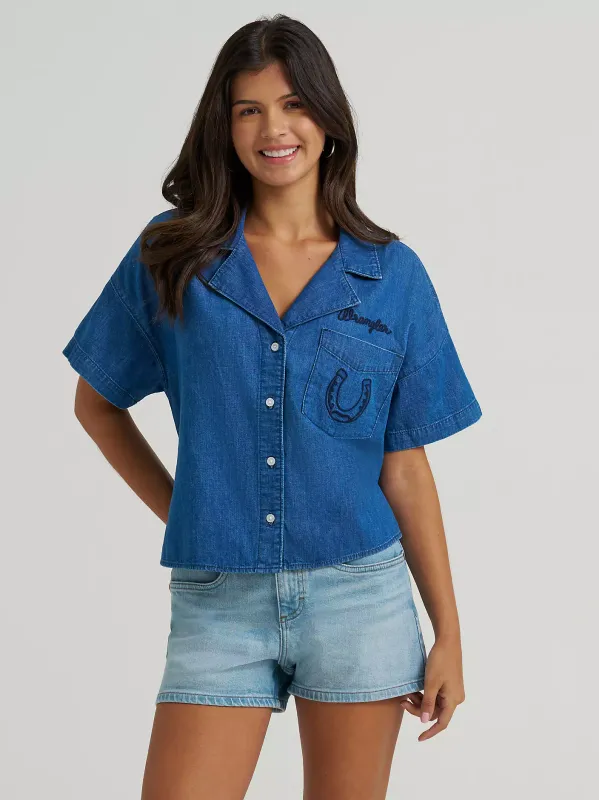WRANGLER - Embroidered Denim Camp Shirt