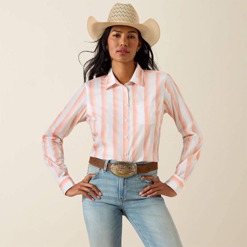 ARIAT - Peach Amber Stripe WMS Western Kirby Shirt