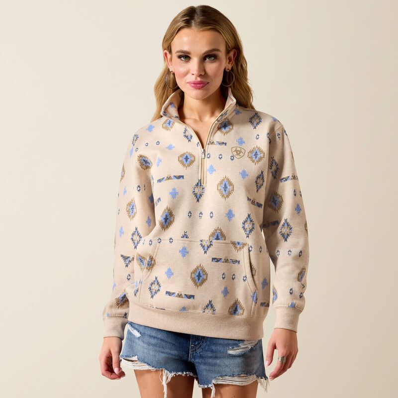 ARIAT - Oatmeal Heather Sapphire 1/2 Zip Sweatshirt
