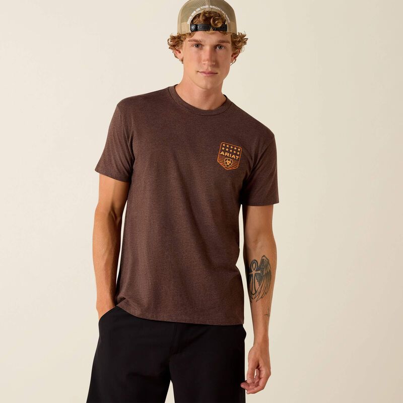 ARIAT - Brown Heather Stripe Patriotic Badge T-Shirt