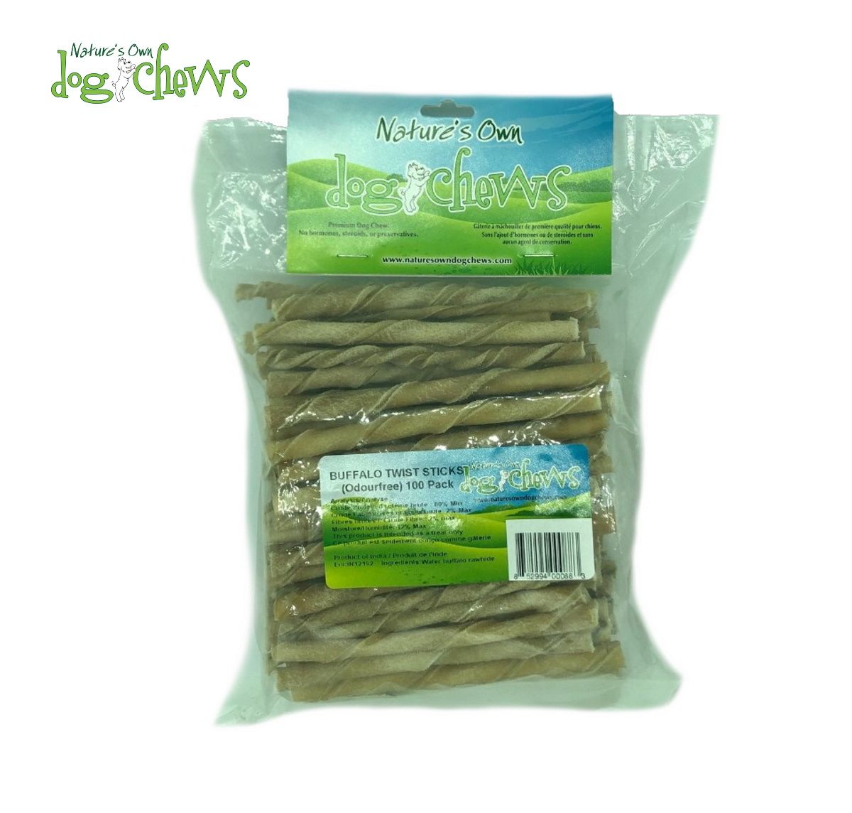 NATURE'S OWN DOG CHEWS - Buffalo Twist Sticks w/ Hint of Mint, Size: Paquet de 100x