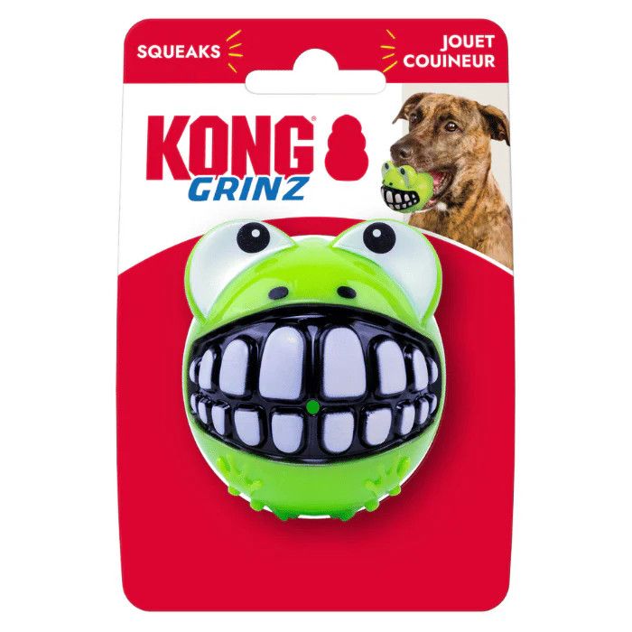 KONG - Grinz Squeaks Dog Toy, Colour: Grenouille