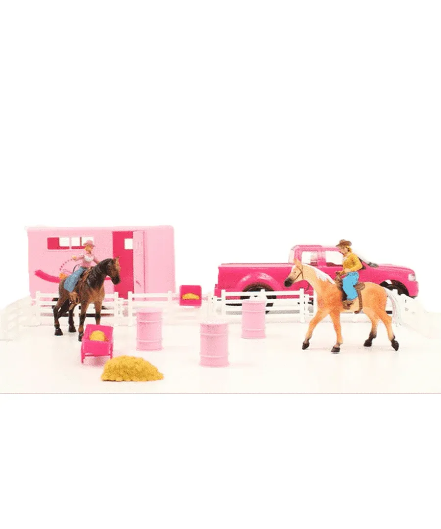 BIGTIME BARNYARD - Rodeo Barrel Racing Set w/ PickUp Truck &amp; Trailer
