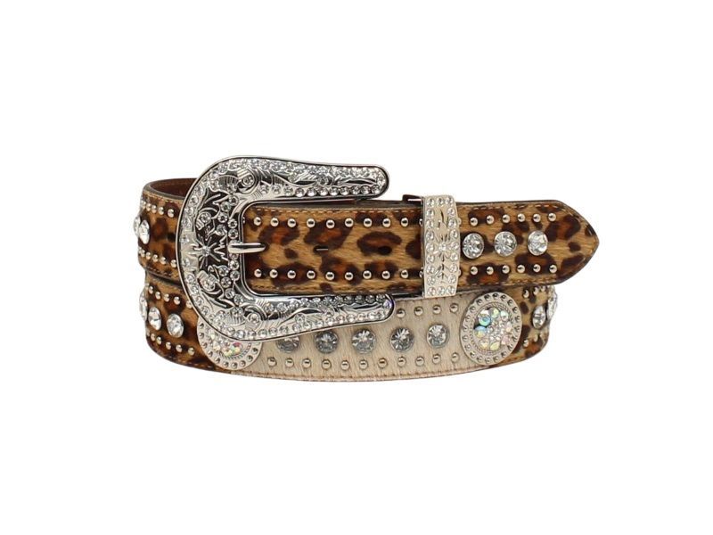NOCONA - Calf Hair Leopard Ivory Round Conchos Western Belt