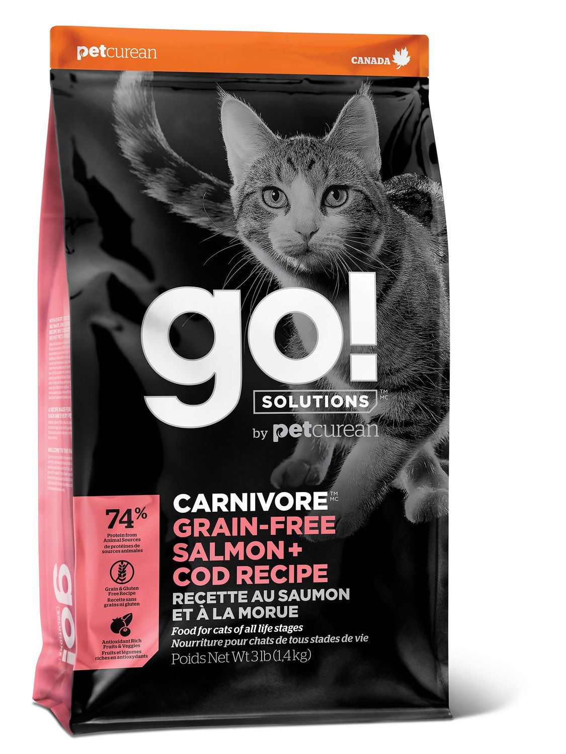 PETCUREAN - GO! Carnivore Salmon &amp; Cod Grain-Free Dry Cat Food, Size: 3lbs