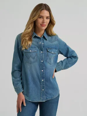 WRANGLER - Iconic Western Snap Tinted Denim Shirt