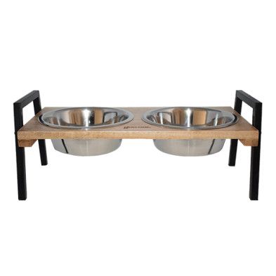 GOO-EEZ - Double Bowl Mango Wood Feeder, Size: Small