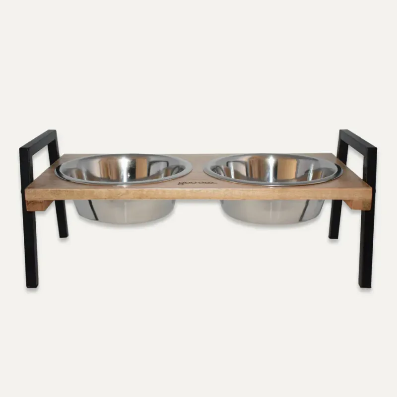 GOO-EEZ - Double Bowl Mango Wood Feeder