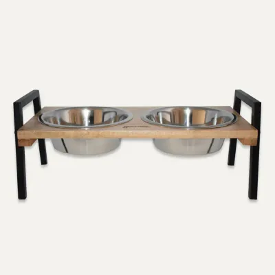 GOO-EEZ - Double Bowl Mango Wood Feeder