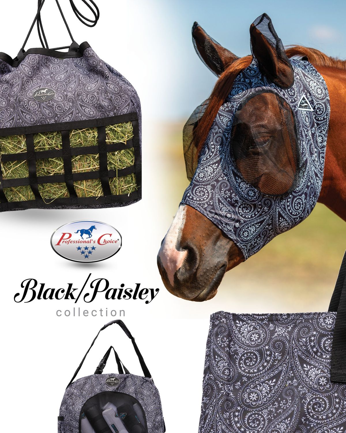 PROFESSIONAL'S CHOICE - Black Paisley Lycra Fly Mask