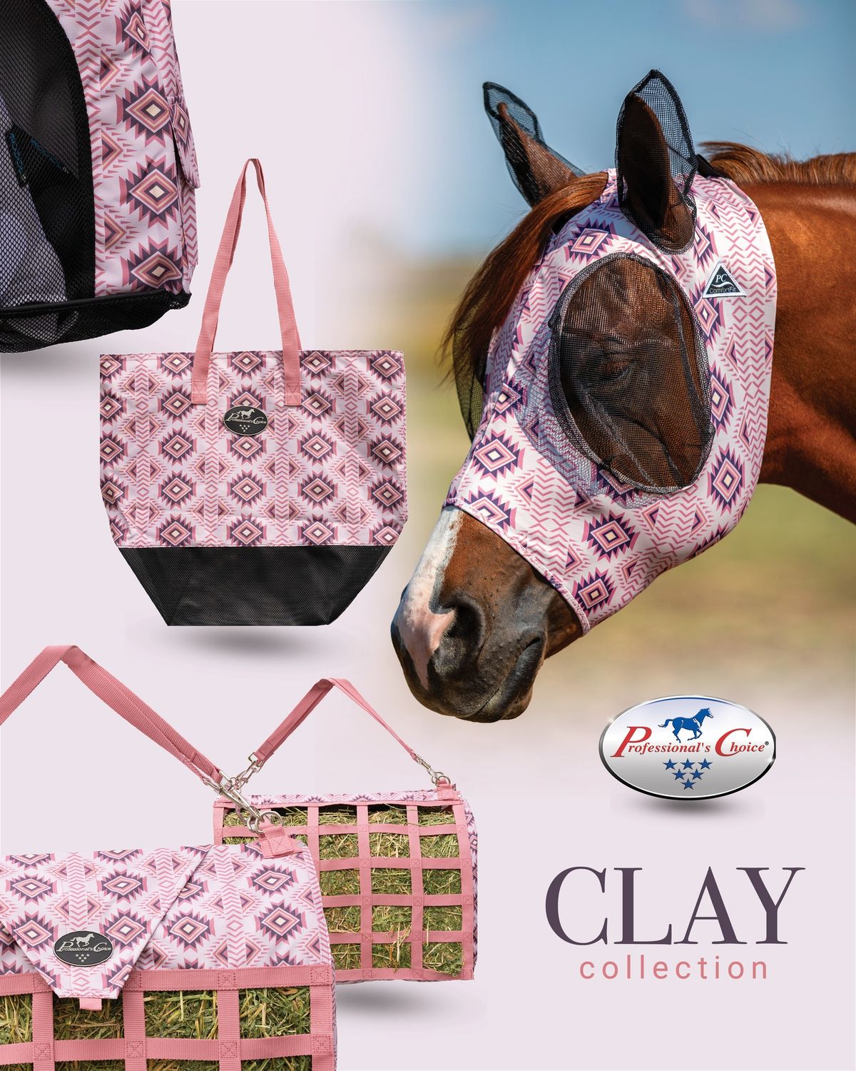 PROFESSIONAL'S CHOICE - Pink Clay Lycra Fly Mask