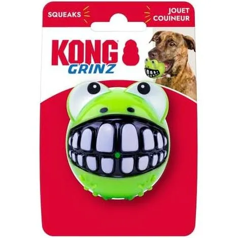 KONG - Grinz Squeaks Dog Toy, Colour: Grenouille