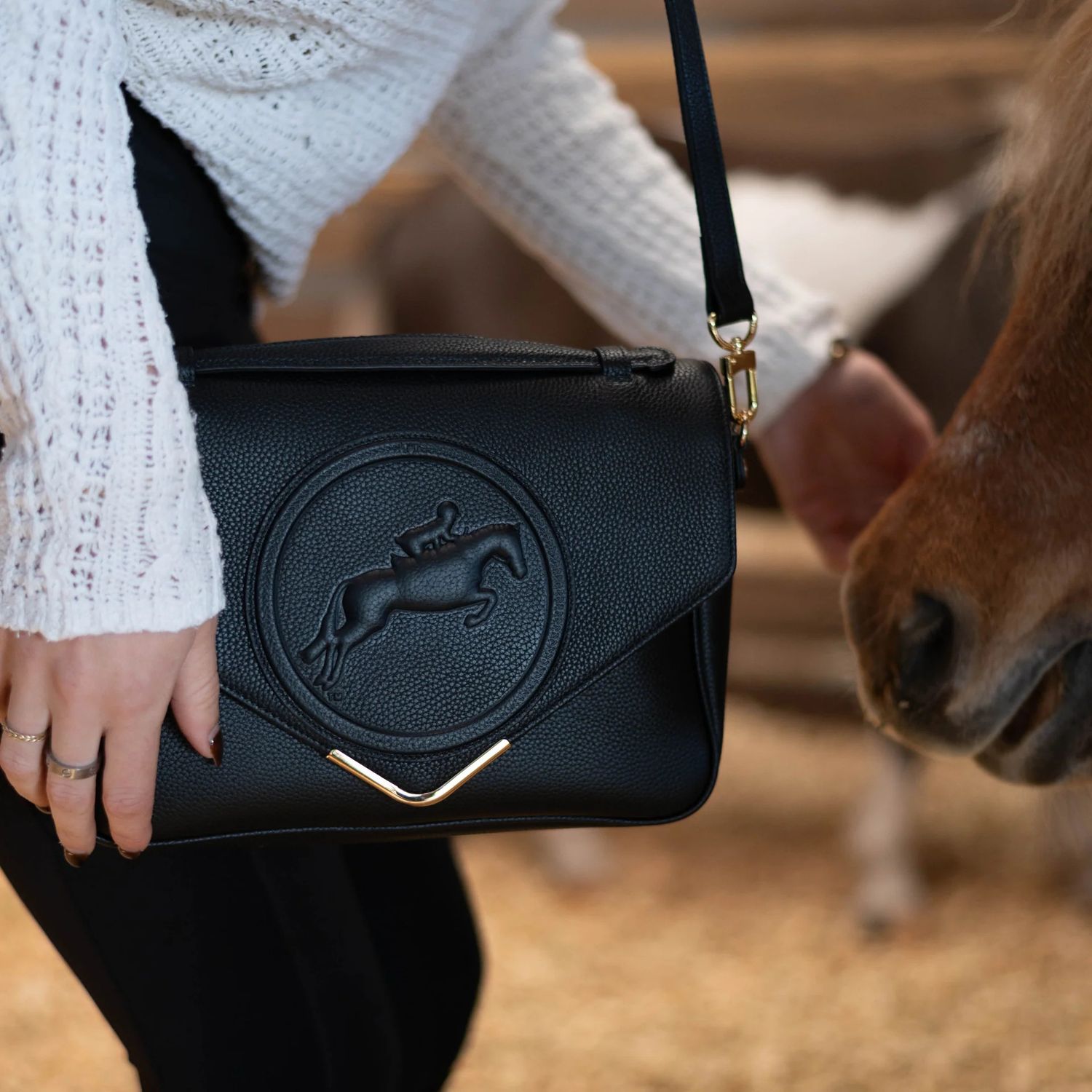 TUCKER TWEED EQUESTRIAN - Madelyn Crossbody Hunter/Jumper Black &amp; Gold