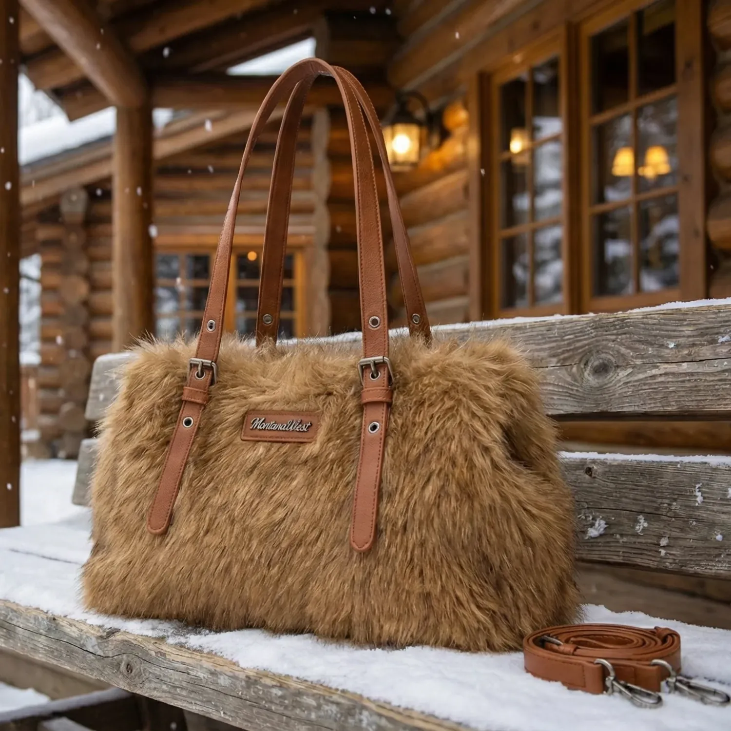 MONTANA WEST - Plush Faux Fur Shoulder Bag