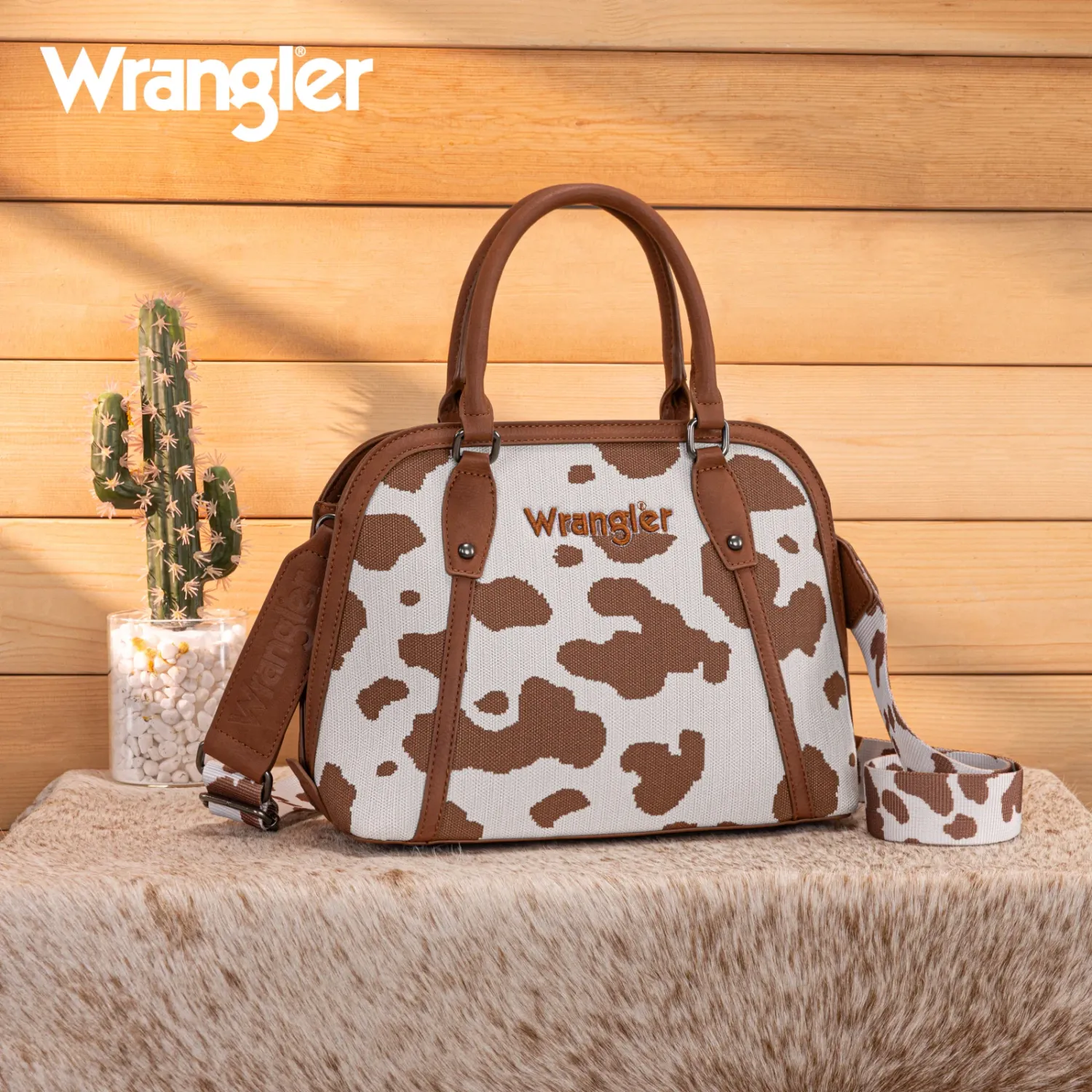 WRANGLER - Brown Cow Print Satchel / Crossbody