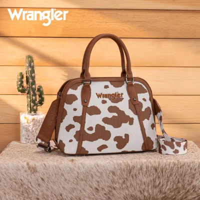 WRANGLER - Brown Cow Print Satchel / Crossbody