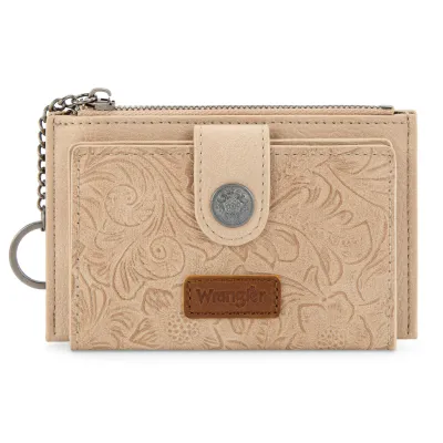 WRANGLER - Floral Embossed Bi-Fold Tan Wallet w/Key Ring