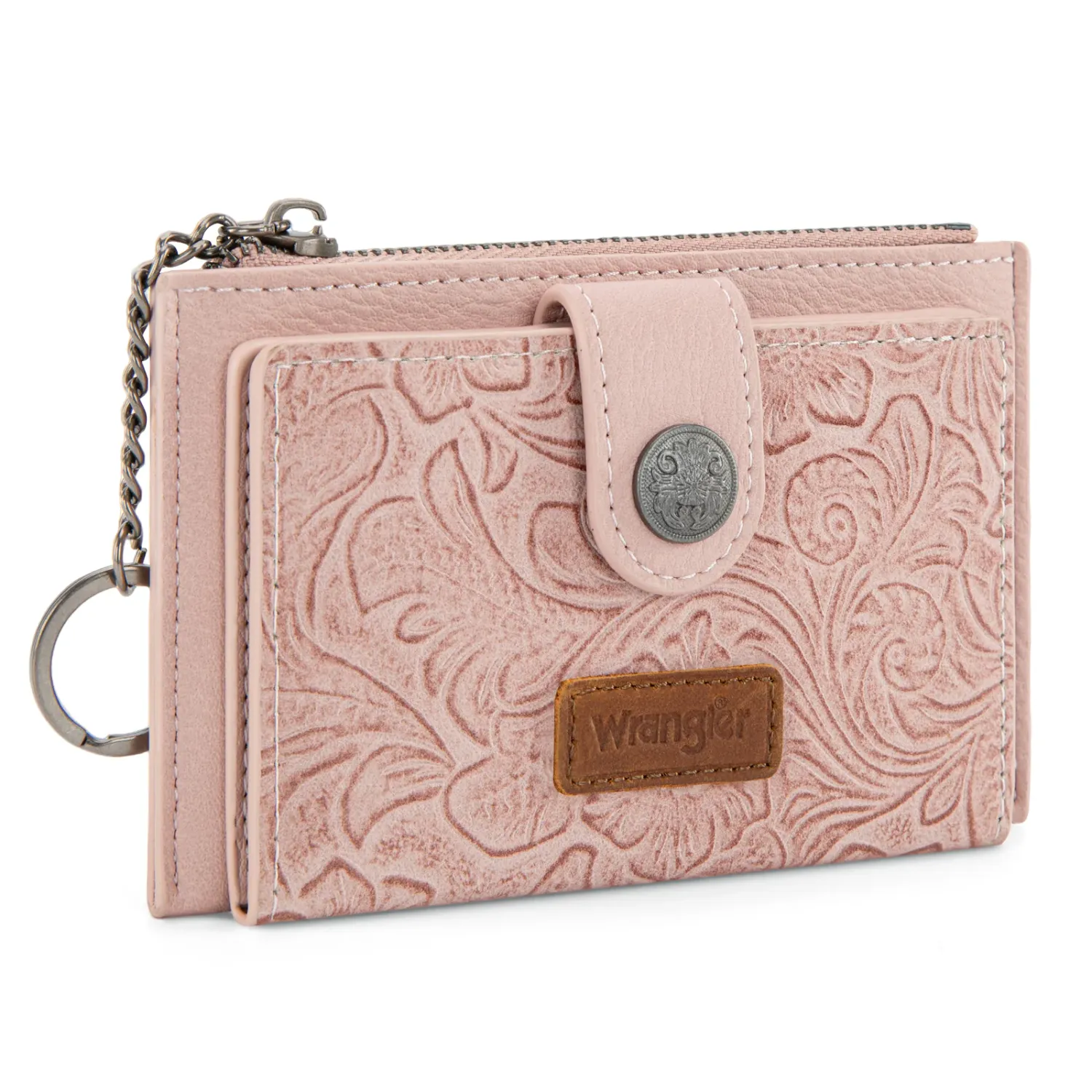 WRANGLER - Floral Embossed Bi-Fold Dark Pink Wallet w/Key Ring