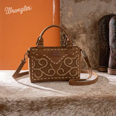 WRANGLER - Embroidered Swirl Mini Satchel Brown Crossbody