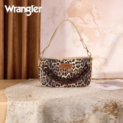 WRANGLER - Western Leopard Print Shoulder Bag w/Chain Detail
