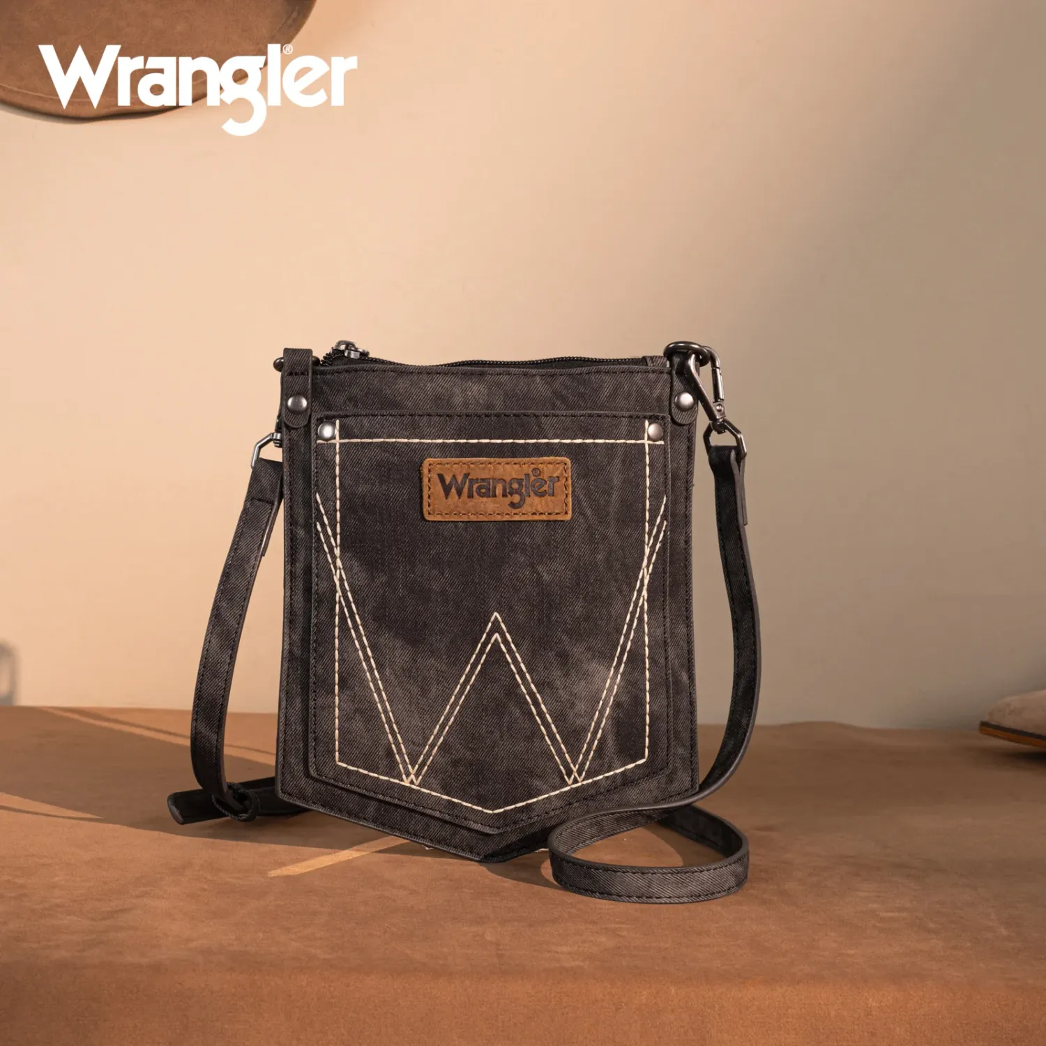 WRANGLER - W Stitch Water Repellent Black Denim Pocket Crossbody