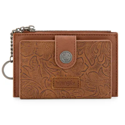WRANGLER - Floral Embossed Bi-Fold Brown Wallet w/Key Ring