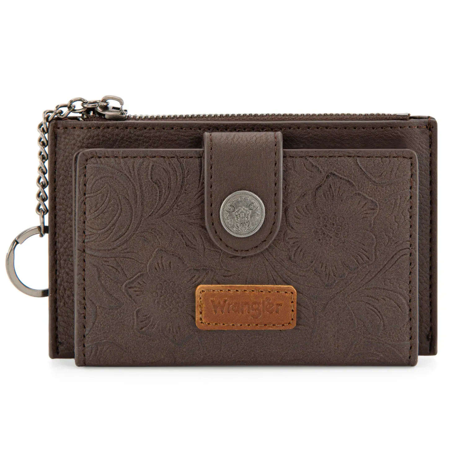 WRANGLER - Floral Embossed Bi-Fold Coffee Wallet w/Key Ring