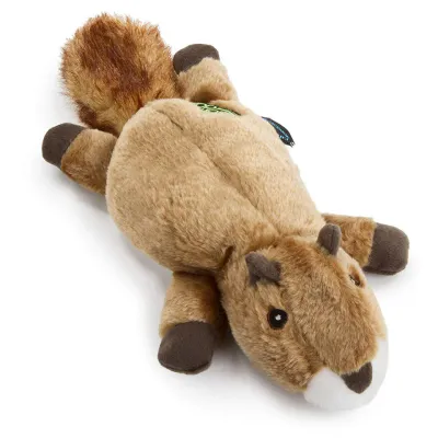 GODOG - Flatz Squeaky Squirrel Plush Dog Toy with Chew Guard Technology