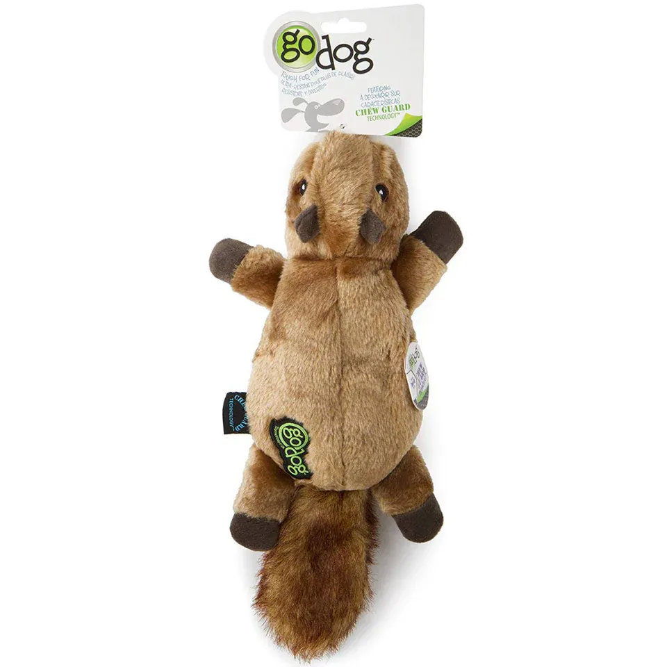GODOG - Flatz Squeaky Squirrel Plush Dog Toy with Chew Guard Technology, Size: XSmall