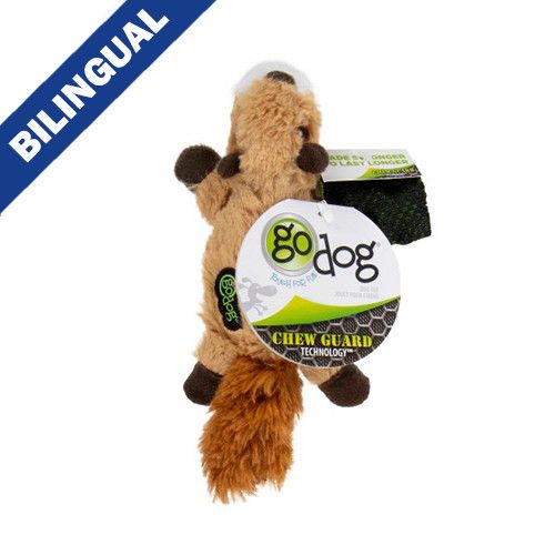 GODOG - Flatz Squeaky Squirrel Plush Dog Toy with Chew Guard Technology, Size: XSmall