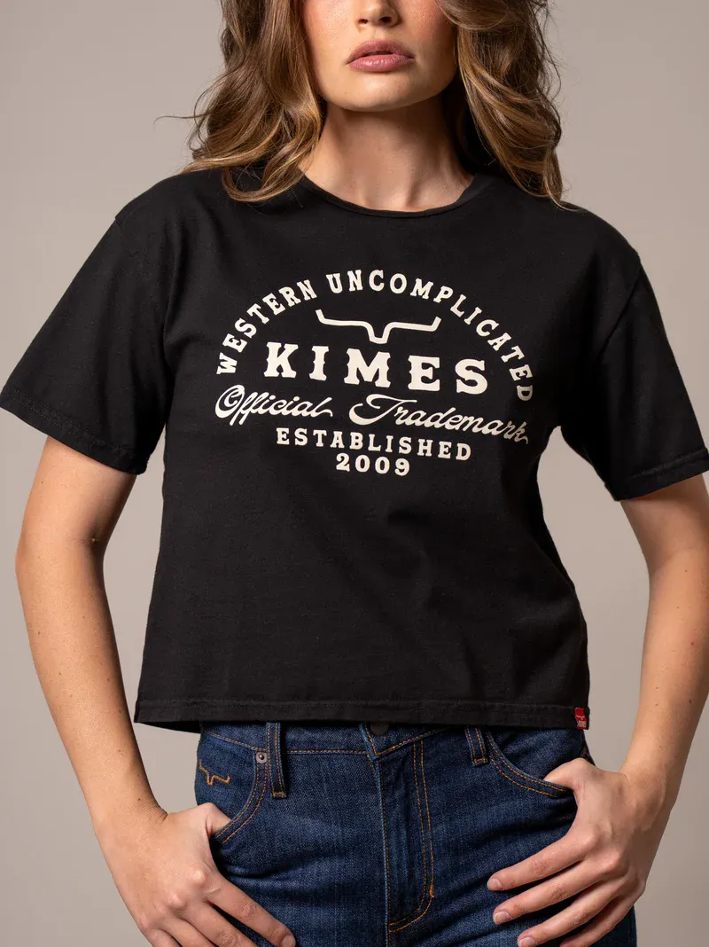 KIMES RANCH - Heavy Text Black Cropped Shirt