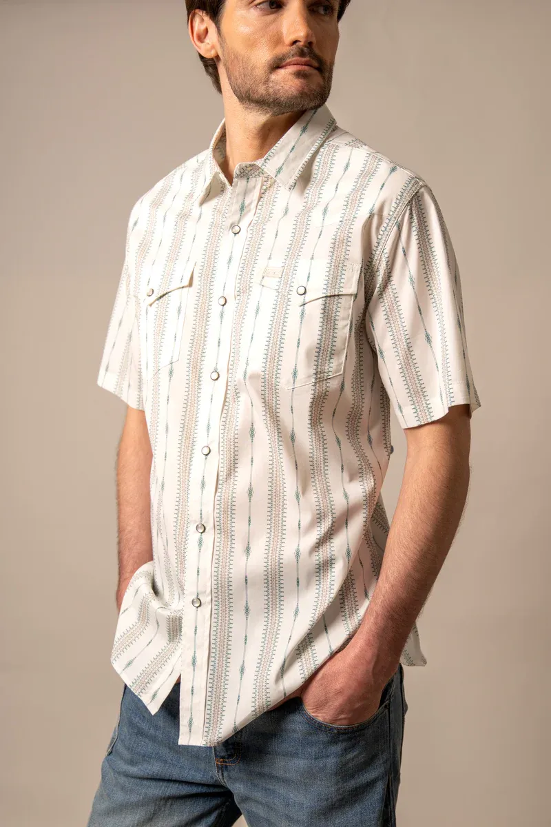 KIMES RANCH - Sonny Short-Sleeve Green Stripe Pattern Shirt