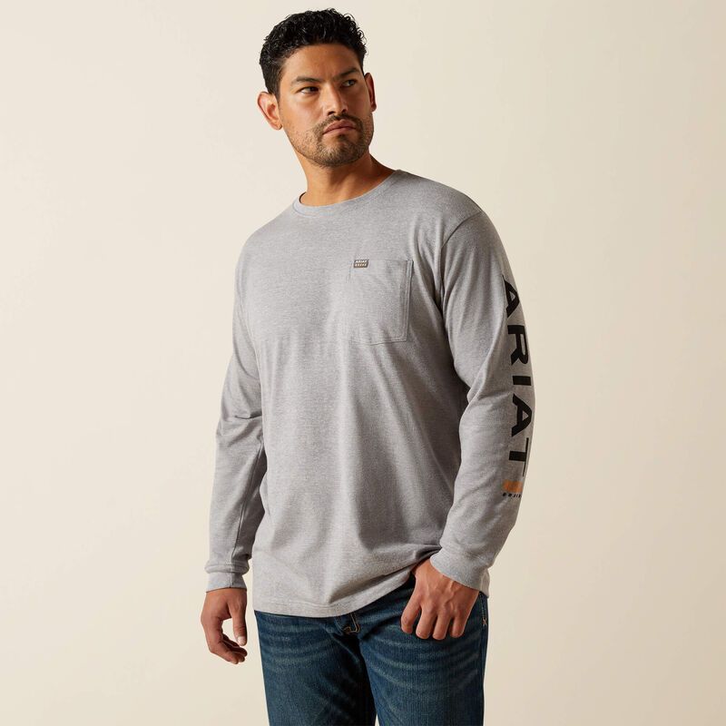 ARIAT - Rebar Heather Grey Cotton Strong Standard Logo Pocket T-Shirt