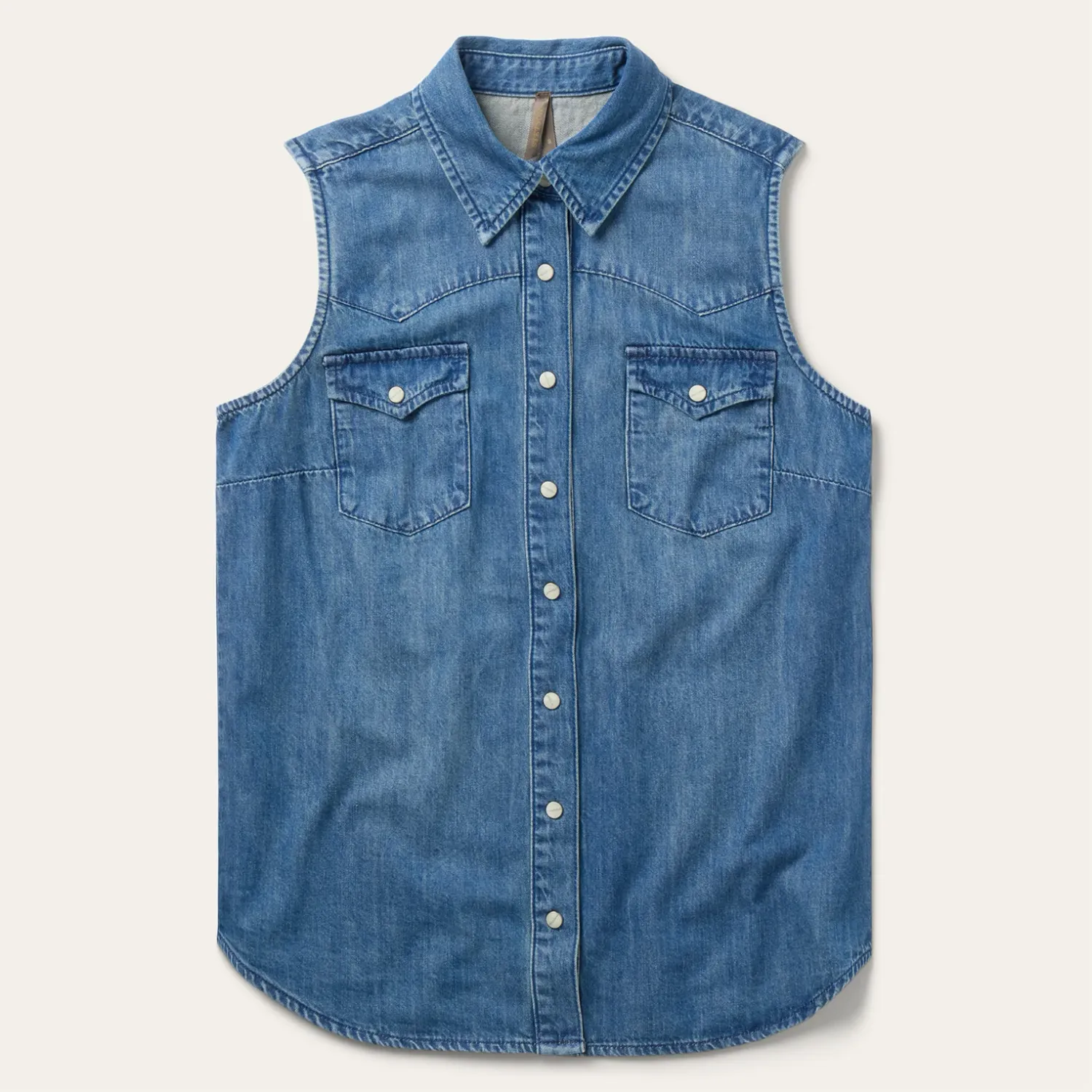 STETSON - Embroidered Sleeveless Blue Denim Shirt