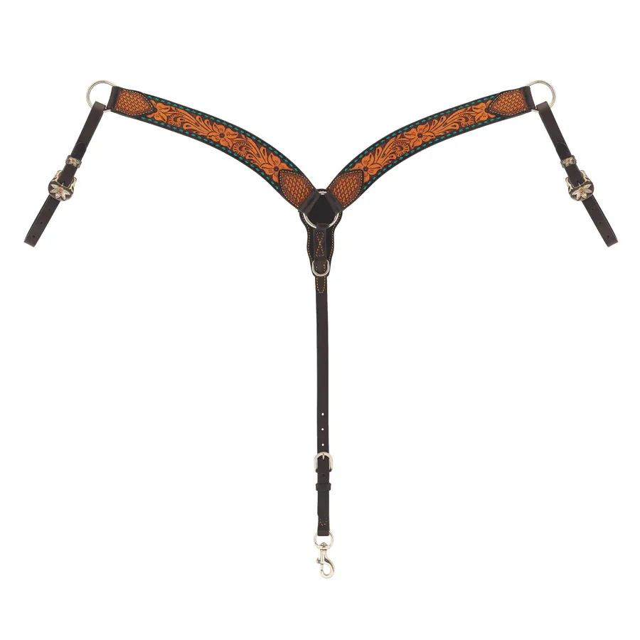 WEAVER - Floral Buckstitch Turquoise Cross Breast Collar