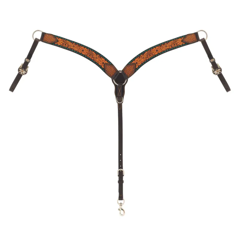 WEAVER - Floral Buckstitch Turquoise Cross Breast Collar