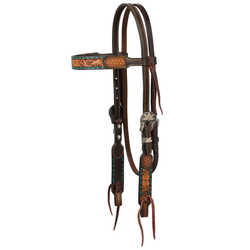 WEAVER - Turquoise Cross Floral Buckstitch 5/8'' Headstall