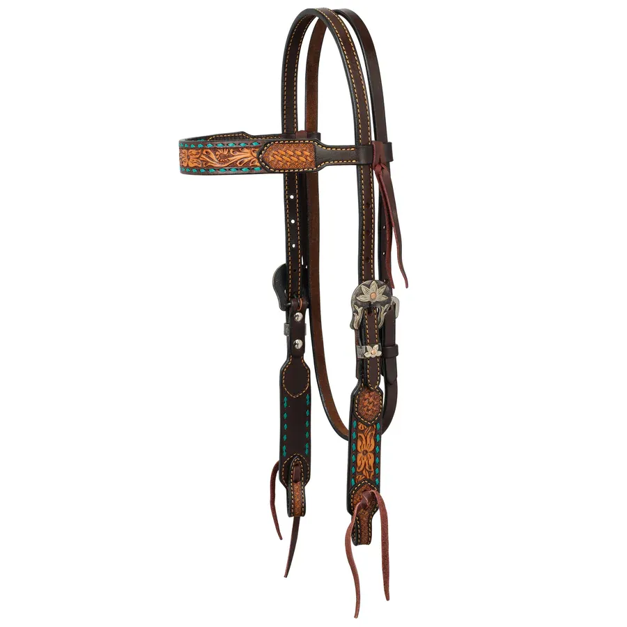 WEAVER - Turquoise Cross Floral Buckstitch 5/8'' Headstall, Type: Frontale