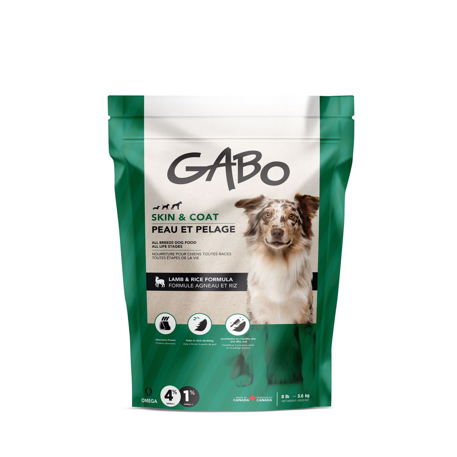 GABO - Skin &amp; Coat Dog &amp; Puppy Dry Food Lamb Formula, Size: 8lb