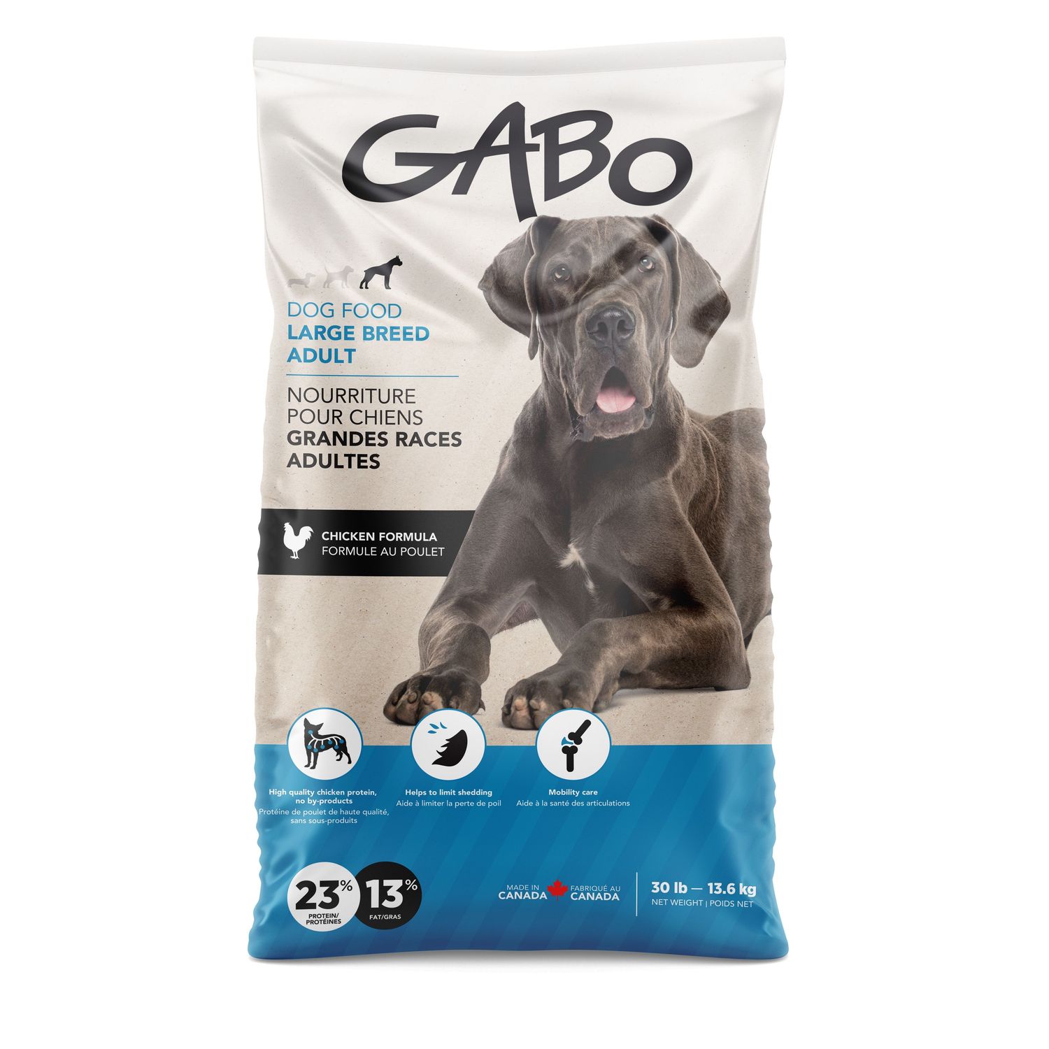 GABO - Large Breed Adult Dog Food Chicken Formula, Size: 30lb