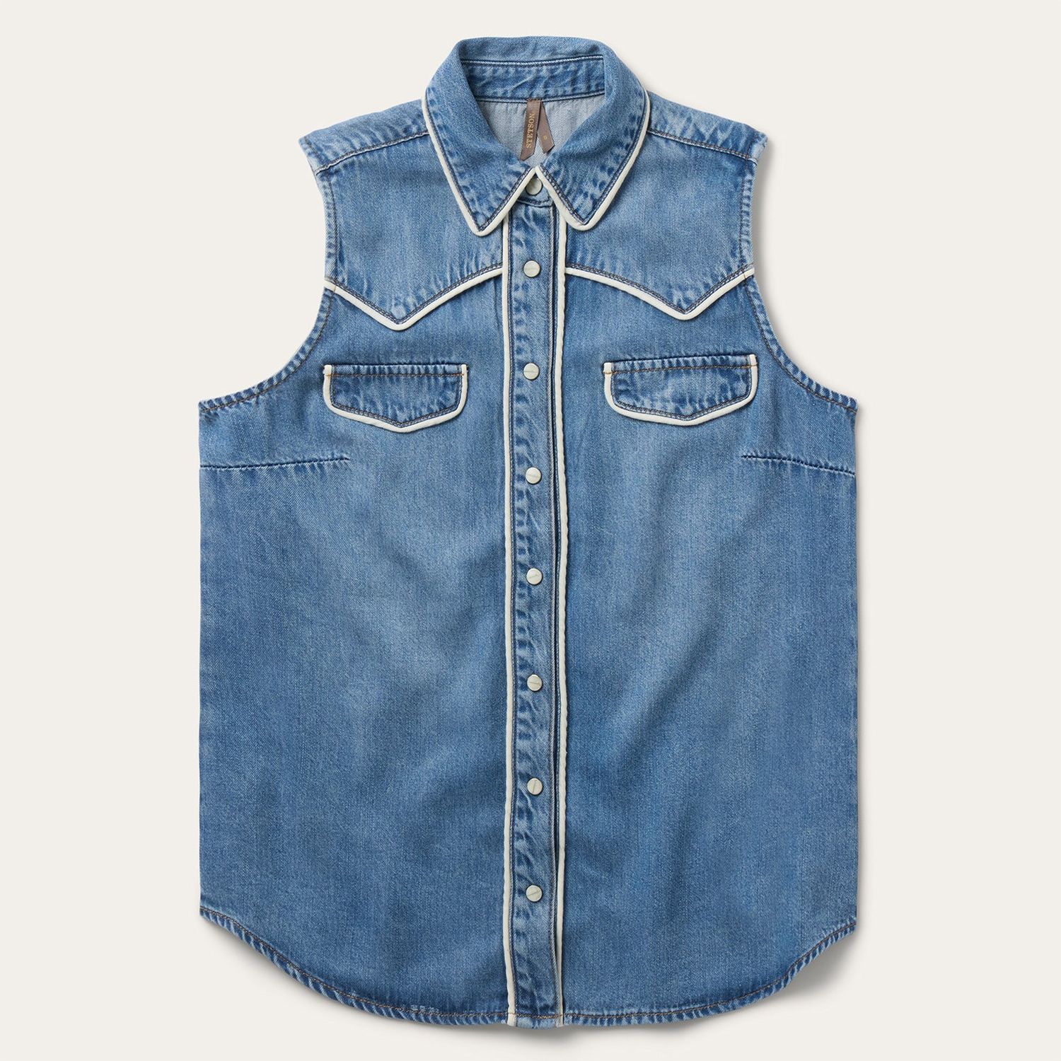 STETSON - Blue Piped Denim Sleeveless Shirt